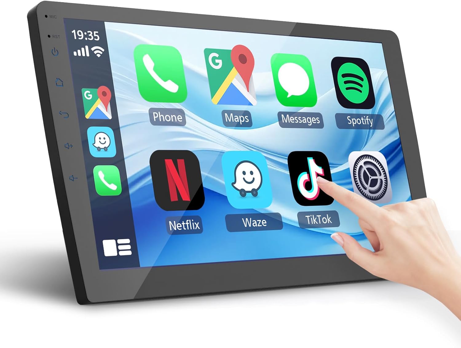 9“ Double Din Car Stereo with Wireless Apple Carplay & Android Auto, Touchscreen Radio with Backup Camera, BT 5.4, WiFi 5, GPS, Mirror Link, FM/AM Radio, 4+64GB