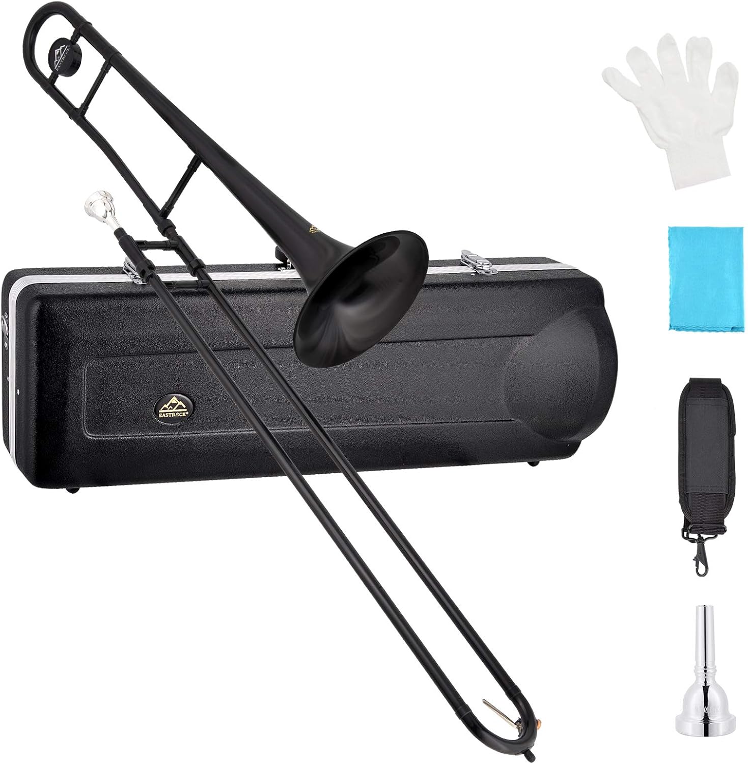EASTROCK Bb Tenor Slide Trombone Brass Musical Instrument with Hard Case,Mouthpiece,Gloves,Cleaning Cloth for Beginners Standard Bell(7.87