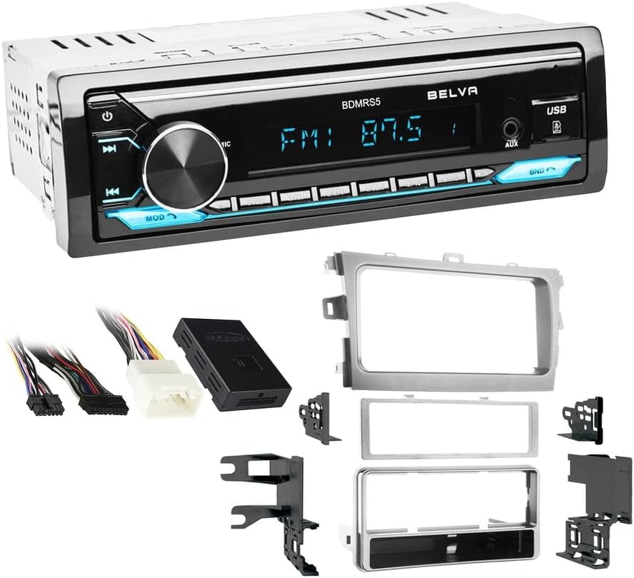 Single DIN Bluetooth Front SD/USB/AUX Car Stereo Upgrade for 2009-2011 Toyota Corolla (Silver, Amplified)