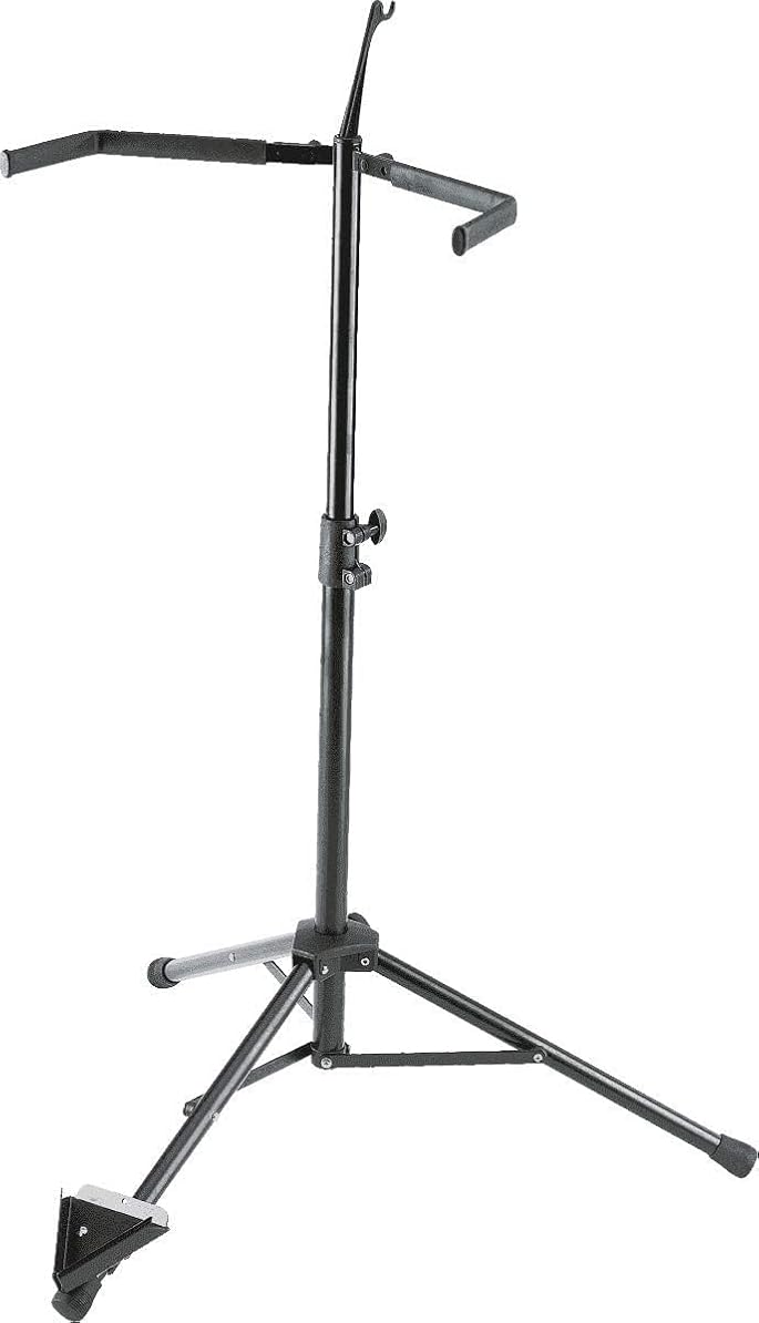 K&M Konig & Meyer 14100.011.55 Double Bass Stand | Adjustable Height & Support Covered Arms | V-Shaped End Pin Base | Compact Fold | For String Bass/Acoustic Guitars | German Made Black