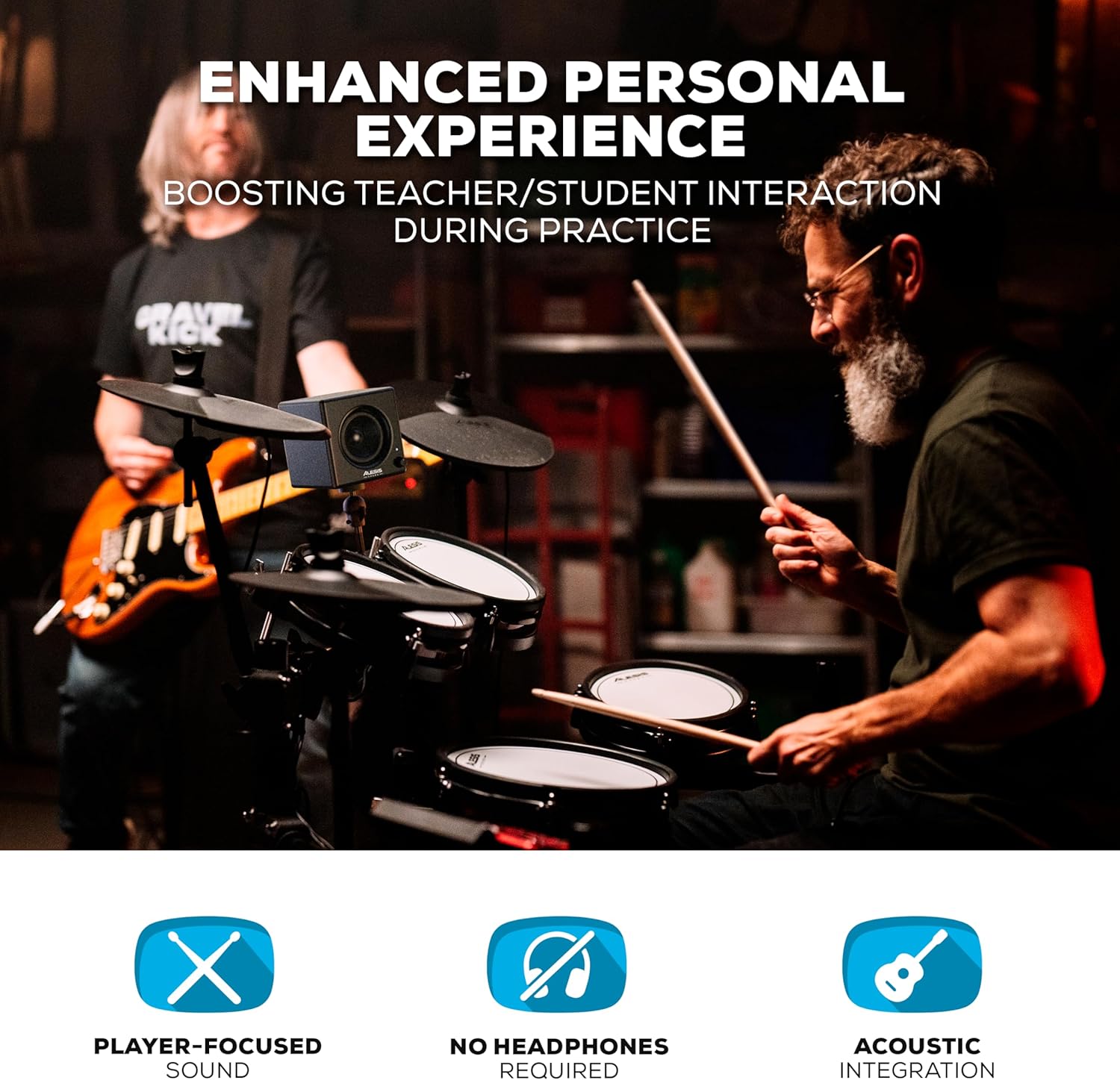 Alesis Nitro Pro and Amp - Electric Drum Set with Dual-Zone Mesh Pads, Bluetooth, USB MIDI, and 70W Rack-Mountable Drum Amplifier