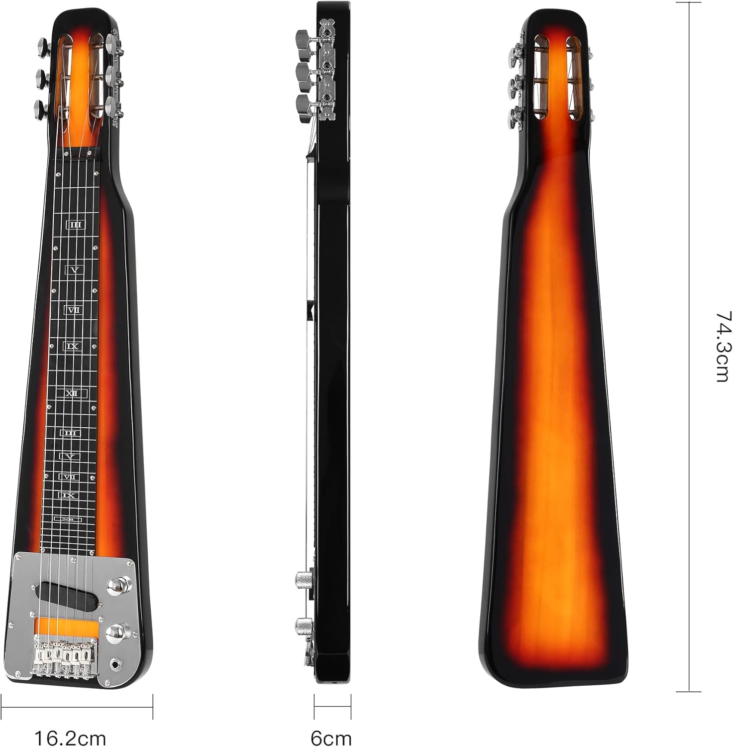 Batking Lap Steel Guitar, Electric Slide Guitars 6 String Slotted Headstock Guiter With Gig Bag Sunburst