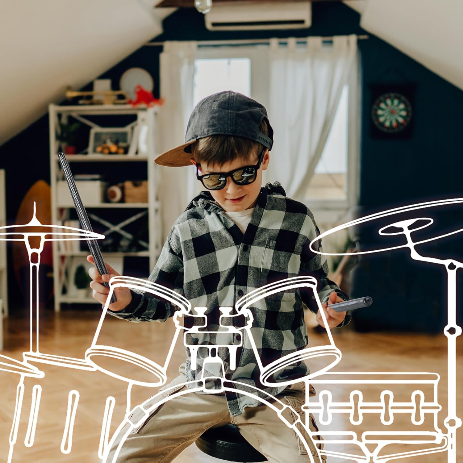 Virtual Air Drum Set, Electric Air Drum Sticks Kit, Carbon Fiber Drum Sticks & Pedals & Bluetooth Adapter Speaker, Electric Drum Set for Kids Beginners Adults