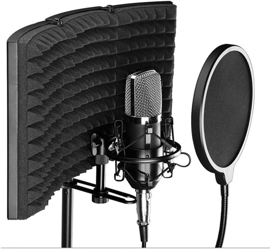 Microphone Isolation Shield 3-Panel Wind Screen Filter Foldable with Metal Disc Holder for Recording Studio Singing