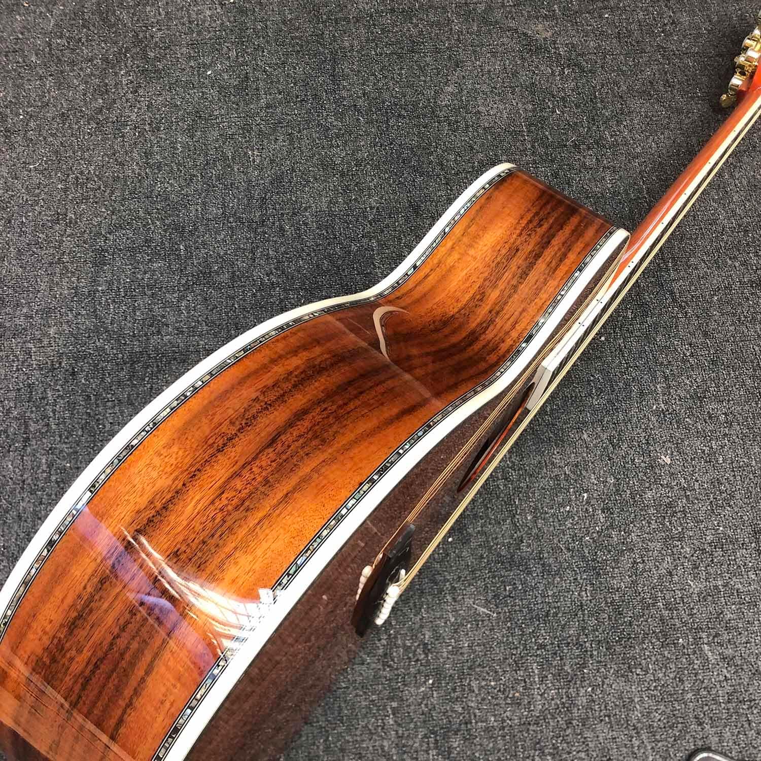 40 Inch OM Type Solid KOA Wood Top Cutaway Acoustic Guitar Ebony Fingerboard Abalone Inlays 43mm Nut Width with Double B1G Soundhole Pickup