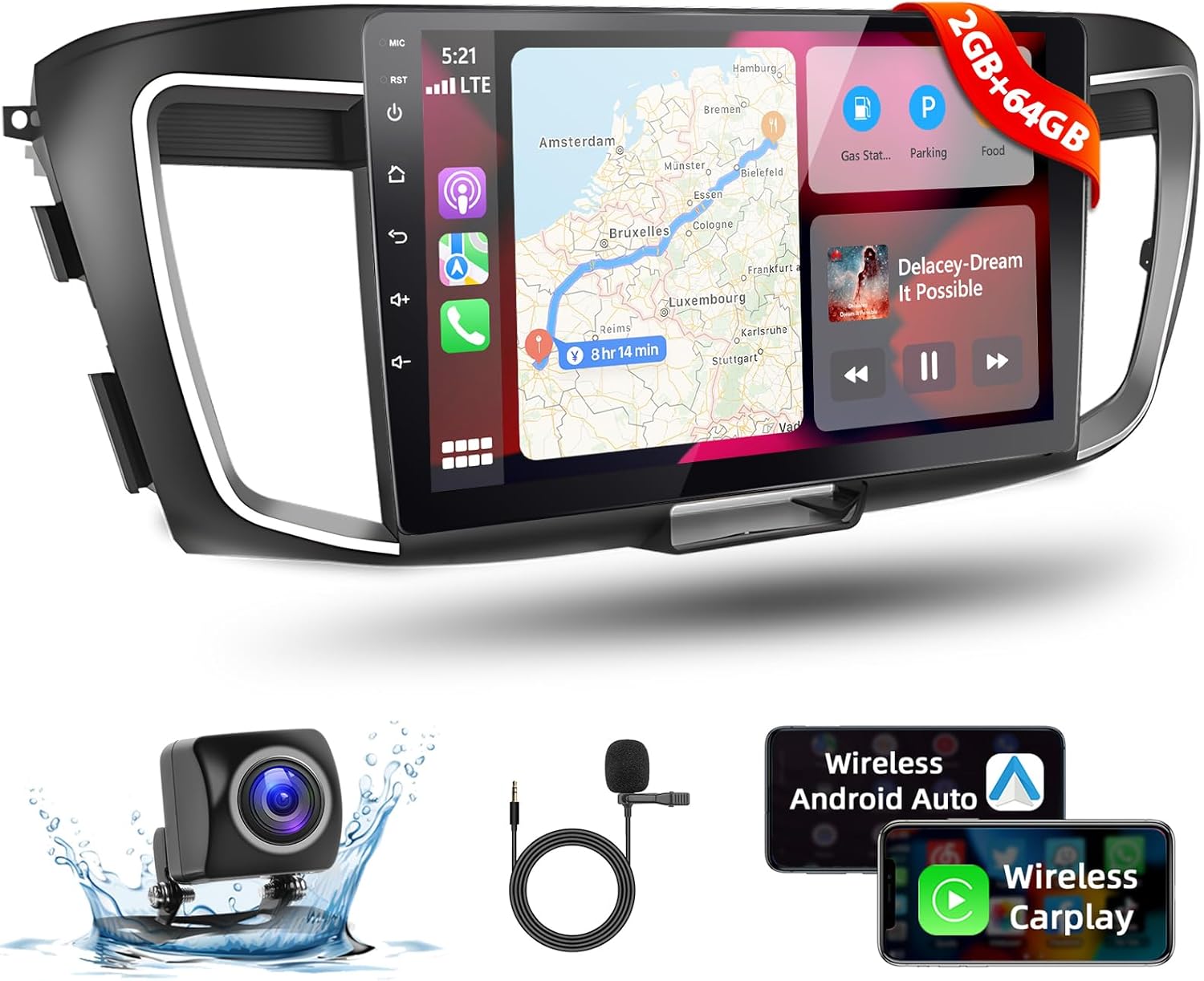 Podofo【2+64G】 Car Stereo for Honda Accord 9th 2.0L(Manual A/C) 2014 2015 2016 with CarPlay Android Auto,10.1