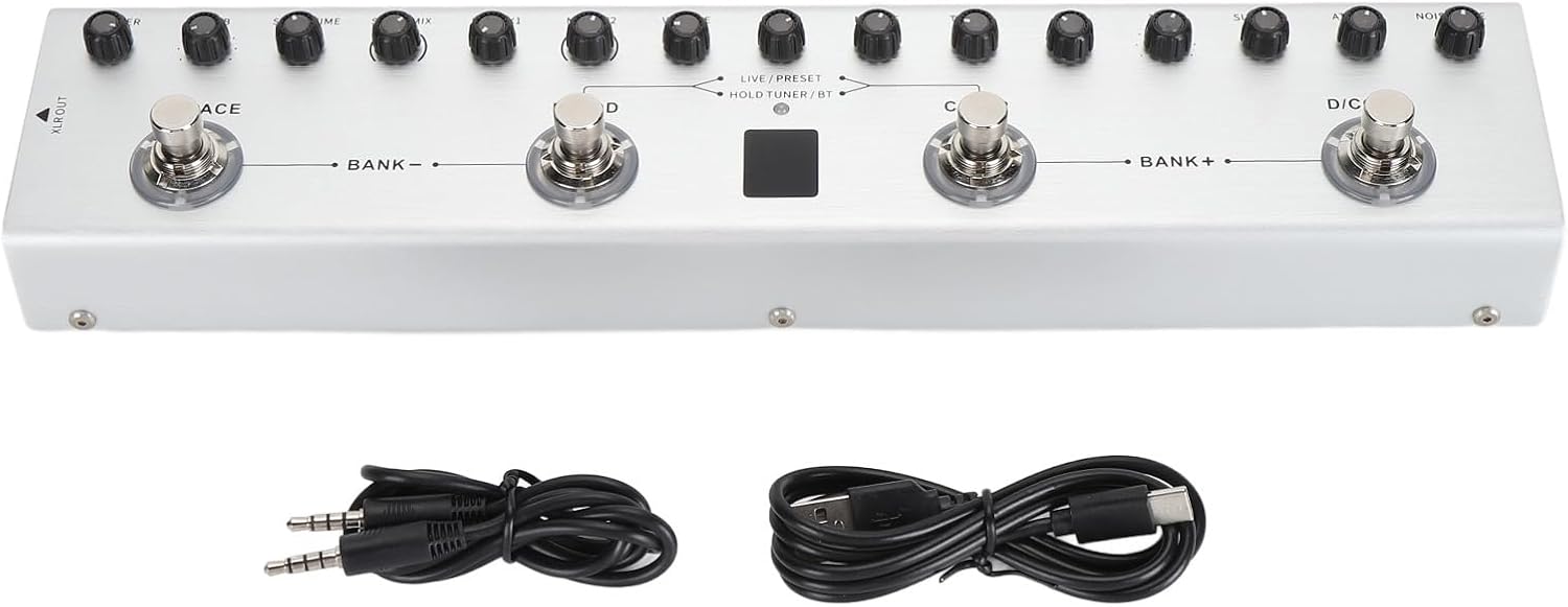 Multi Effects Bass Guitar Pedal, 36 Tone Presets, 9 AMP, 8 IR, Rechargeable, Tone Customization, Portable, 12hr Battery, for Music Enthusiasts