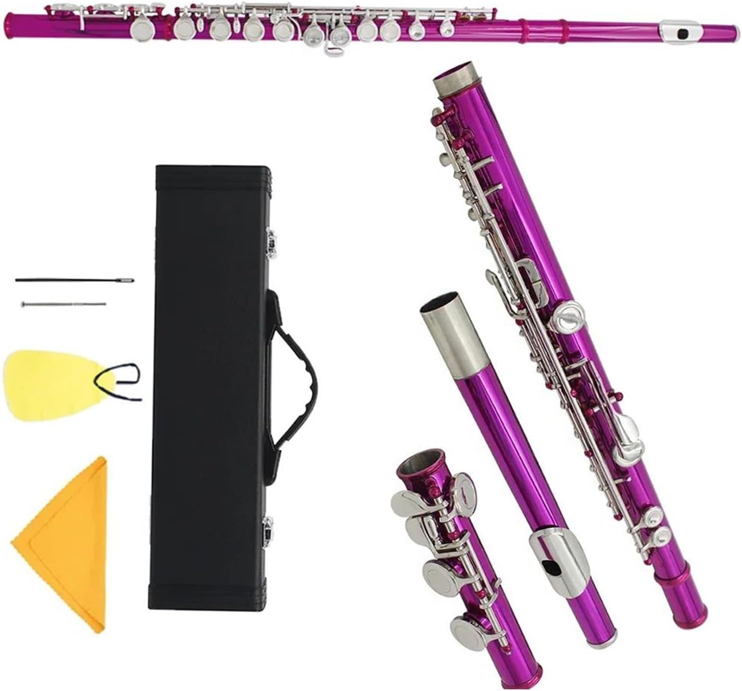 Professional Flute Instrument 16 Hole Closed Flute C White Copper Woodwind Instrument With E Key Box Accessories(Rose Red)