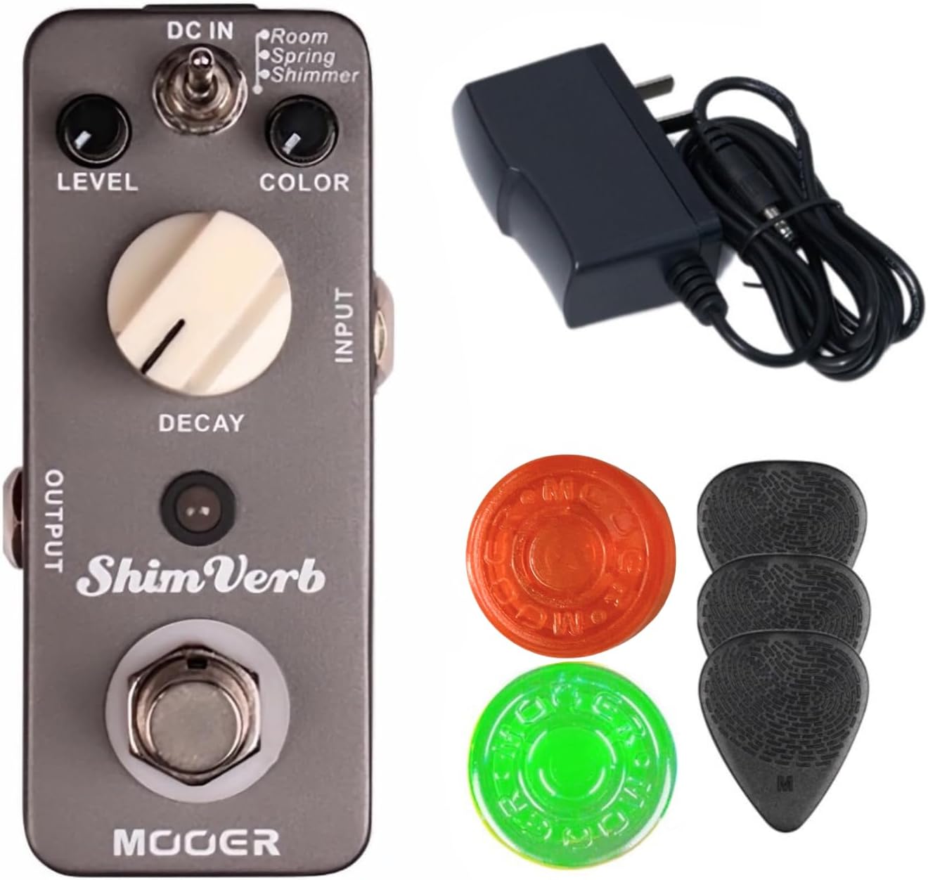 MOOER Shimverb Room, Spring, Shimmer Guitar Reverv Pedal with 9V 300mAh Pedal Power Supply, Pedalboard Footswitch Ccap, Guitar Picks