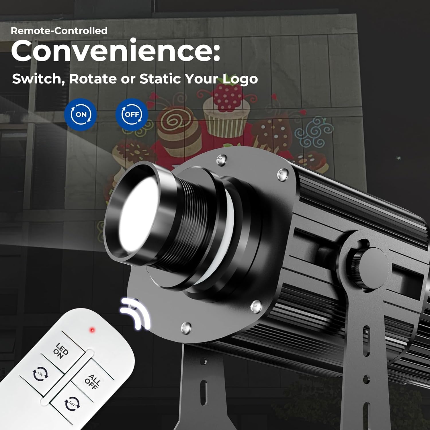 160W Logo GOBO Projector 4K Lamp Beads IP67 Waterproof Rust-Resistant Remote-Controlled Custom GOBO for Advertising,Parties,Weddings Indoor and Outdoor