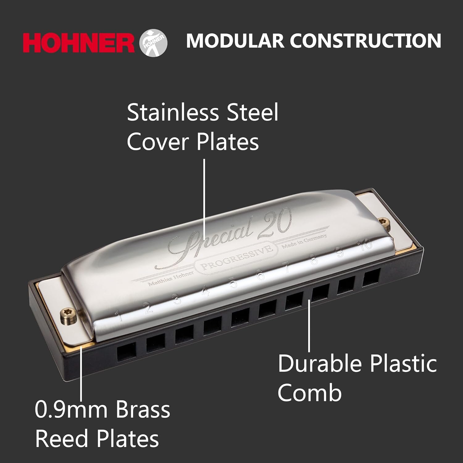 Hohner Special 20 Harmonica - Key of C Bundle with Zip Case, Instructional Manual, and Austin Bazaar Polishing Cloth