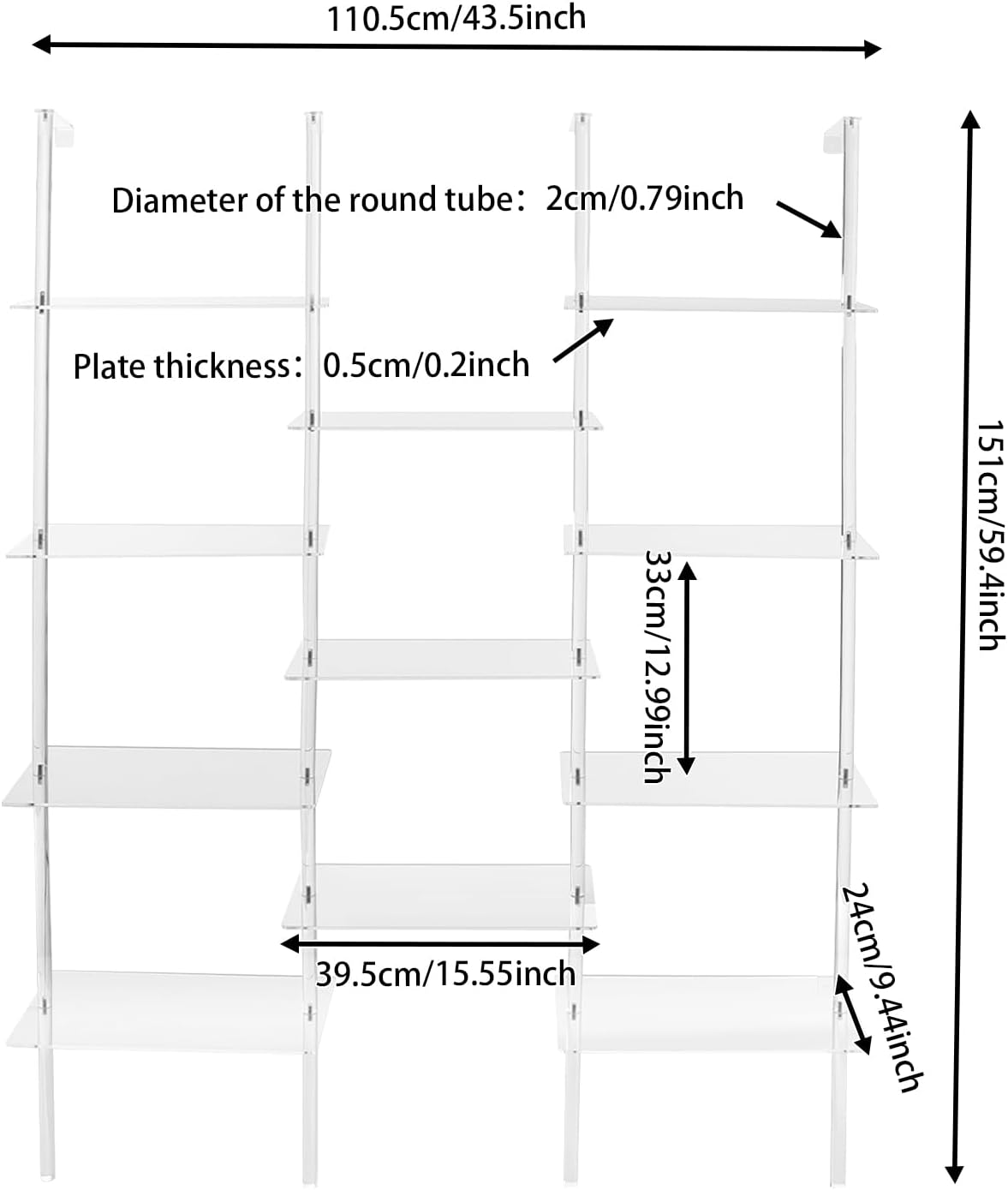 Acrylic Geometric Bookshelf, Clear Modern Bookcase with 22 lbs Capacity per Tier, Wall Mount & Freestanding Display Shelf for Living Room, Bedroom and Office (59.4 inch)