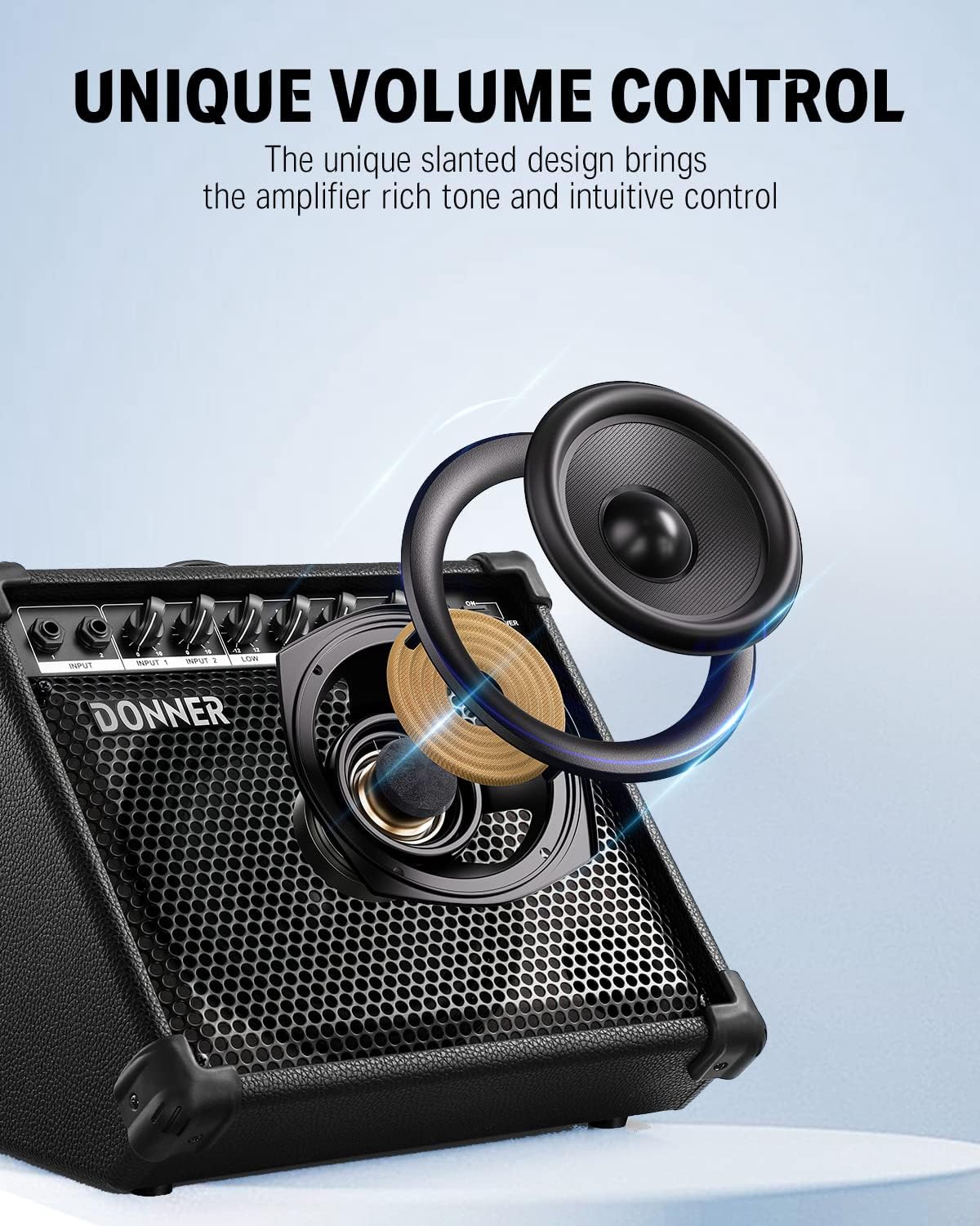 Donner DKA-20 Keyboard Amplifier 20 Watt Keyboard AMP with Aux in and Two Channels, Bass Guitar Amp, Piano Amplifier, Electronic Drum Speaker Support for Microphone Input