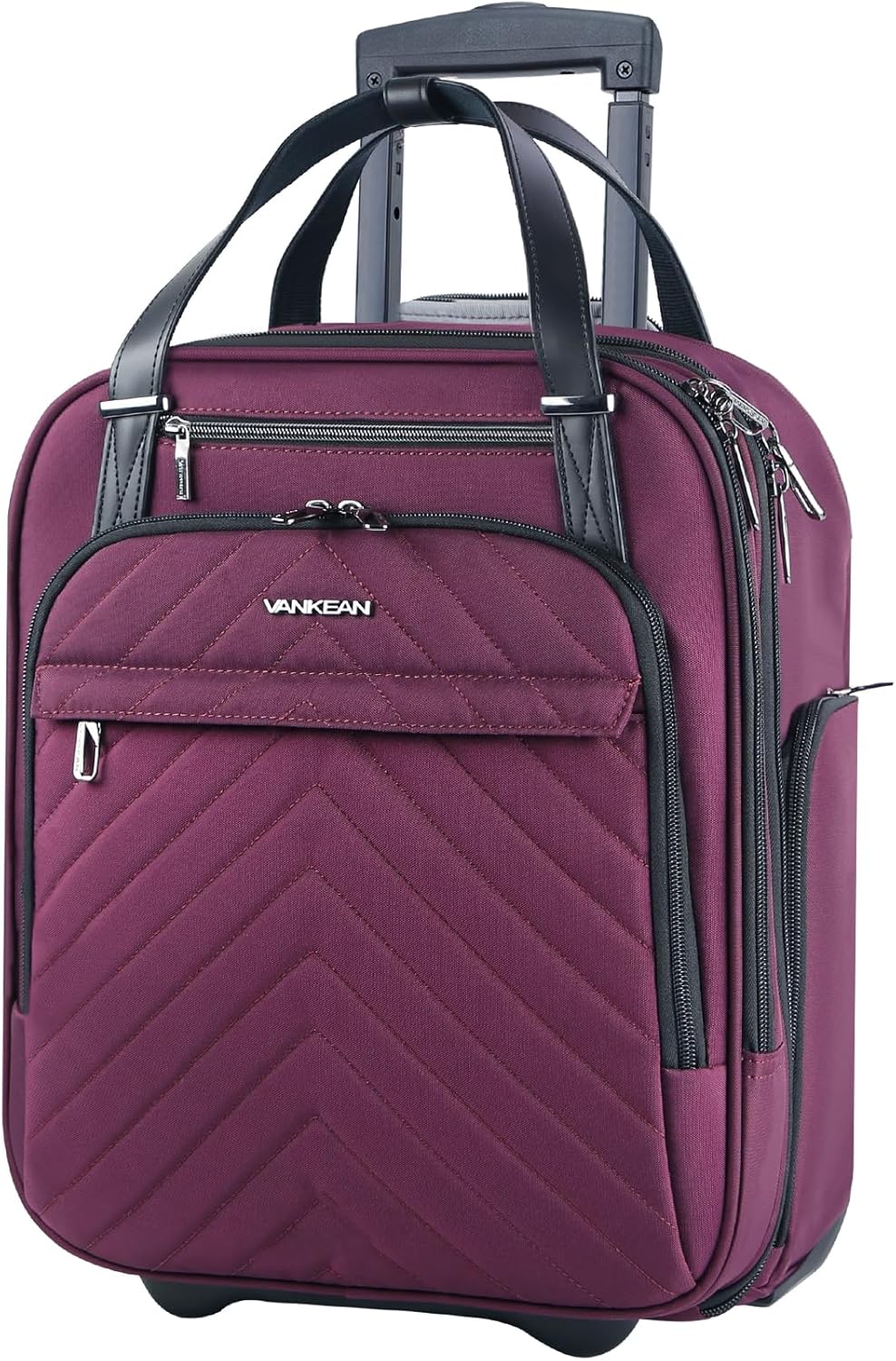VANKEAN Carry On Underseat 16-inch Multi-functional Underseater Lightweight Overnight Suitcase with Wheels, Roller Case for Men Women Travel Business, Burgundy