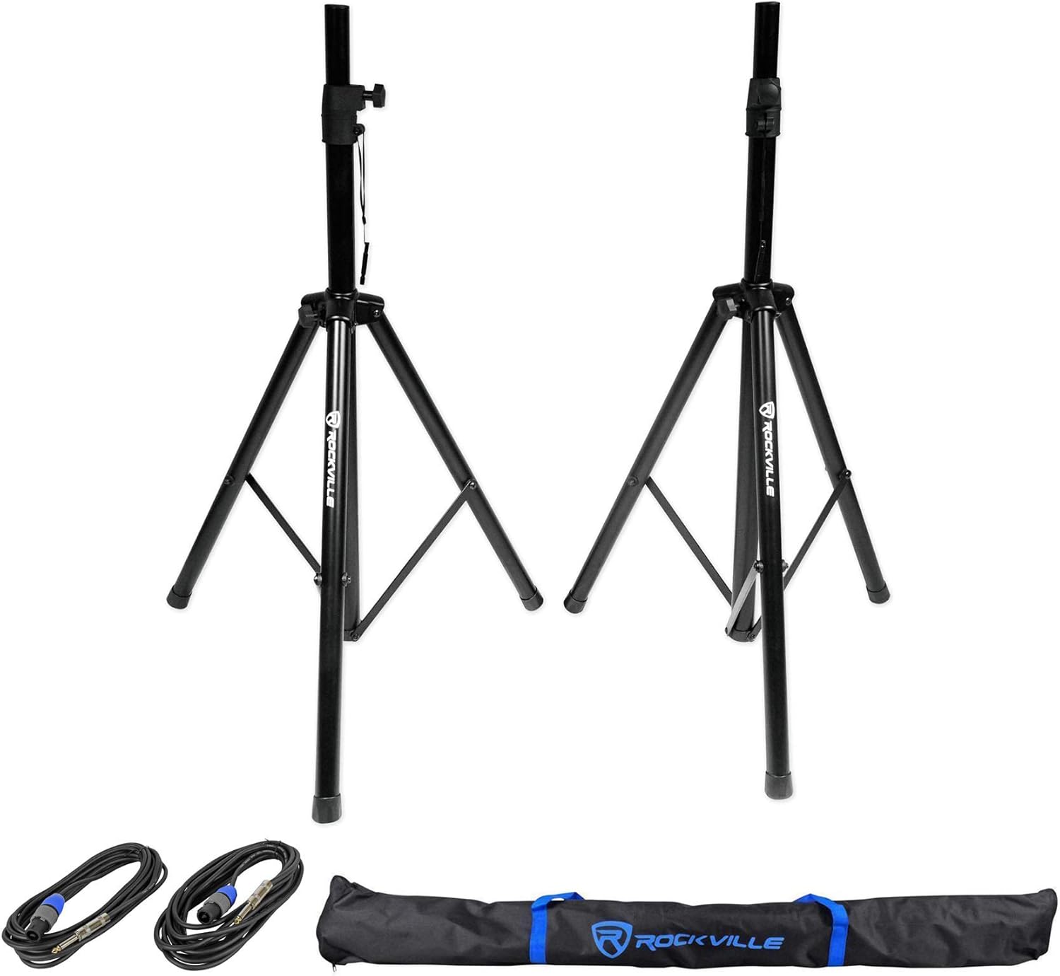 Rockville RSG12 Bundle: (2) 12-inch 3-Way 1000 Watt 8-Ohm Passive DJ PA Speakers, RPA9 3000 Watt Peak/800w RMS 2-Channel Power Amplifier, (2) RVSS2-TSNL4 Tripod Stands and SpeakOn Cables, 5-Items