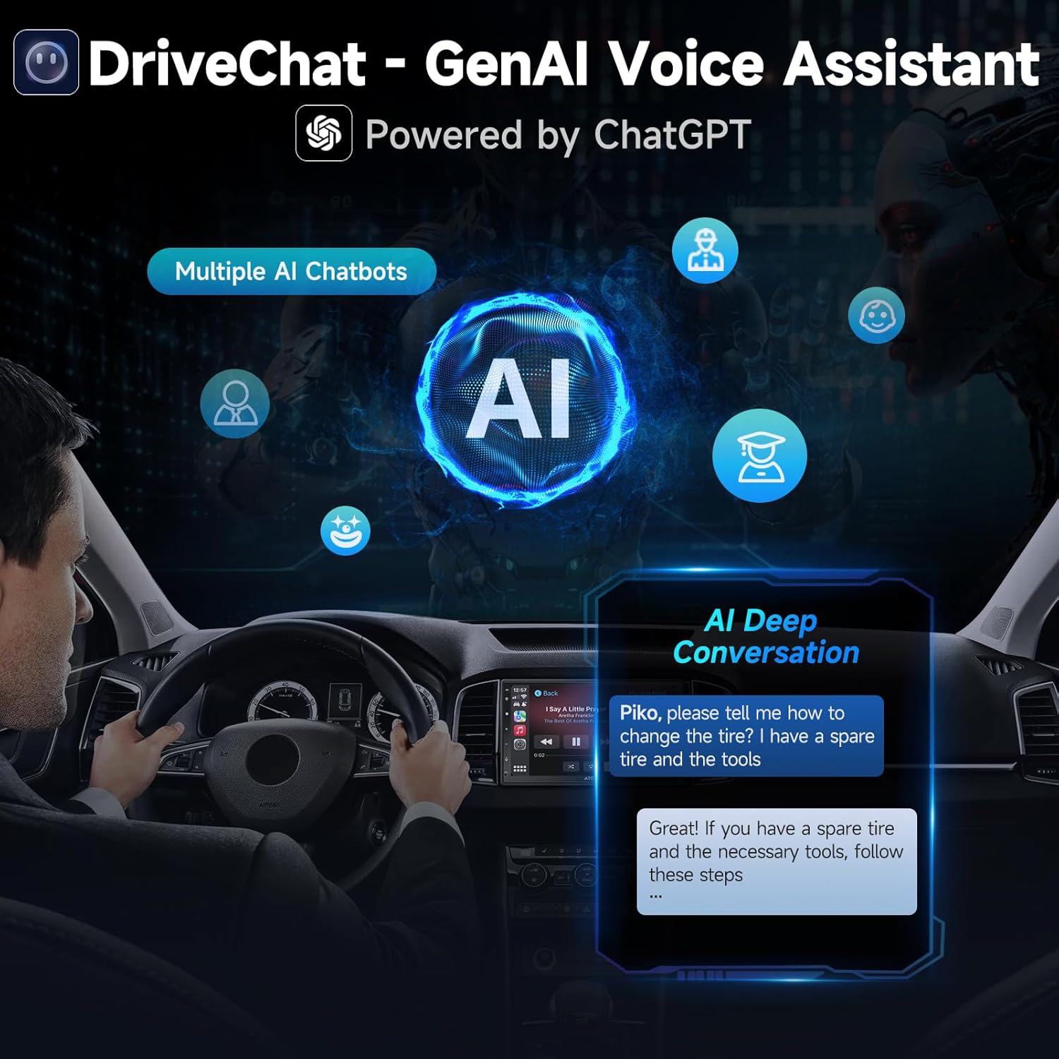 A5L 7inch Android Double Din Car Stereo with 1080P DVR Dash Cam&Backup Camera, Wireless CarPlay/Android Auto, Wi-Fi/Bluetooth/USB, 24EQ, DSP, GPS Tracking, LRV, Mirror Link