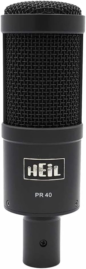 Heil Sound PR40 Large Diameter Dynamic Cardioid Studio Microphone, Black Bundle PRSMB Shockmount, PL2T Overhead Broadcast Boom Mount, and XLR Cable
