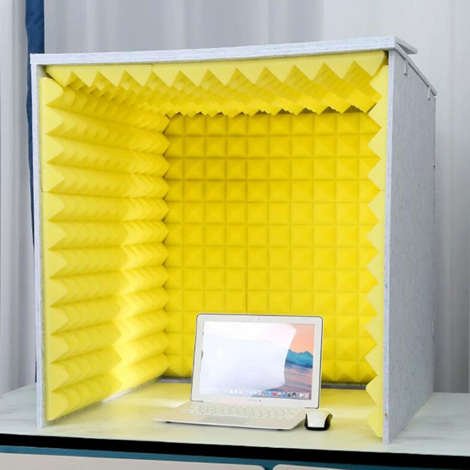Foldable Desktop Soundproof Cover,Super Dense Sound Absorbing Foam Sound Recording Soundproof Vocal Booth Box for Filtering Voice Portable Vocal Recording Booth (Color : Yellow, Size : 31.5X