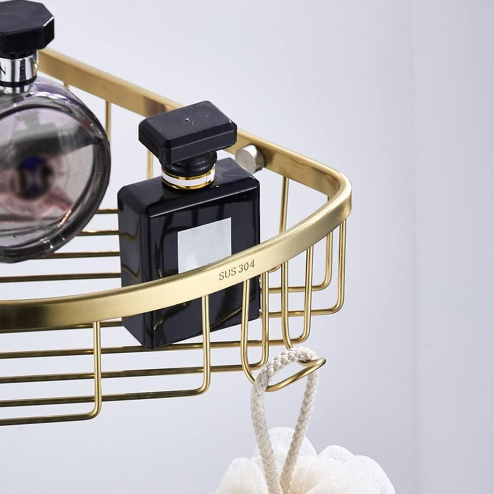 Corner Shower Caddy Bathroom Shelf, Stainless Steel Wall Mount Triangular Cosmetic Shelves, Corner Drain Basket Storage Rack With Hook Shower Organizer (Color : Silver)