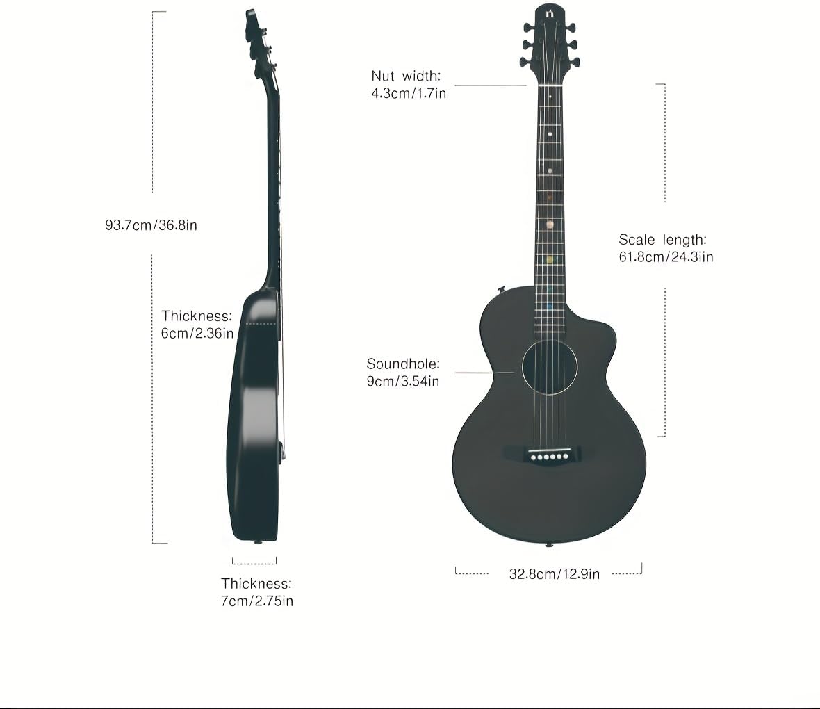 Natasha Asteroid Carbon Fiber 38-inch Folk Guitar,Acoustic Guitars/Travel Guitars,Integrated Casting With Carbon Fiber Composite Material, light and portable.