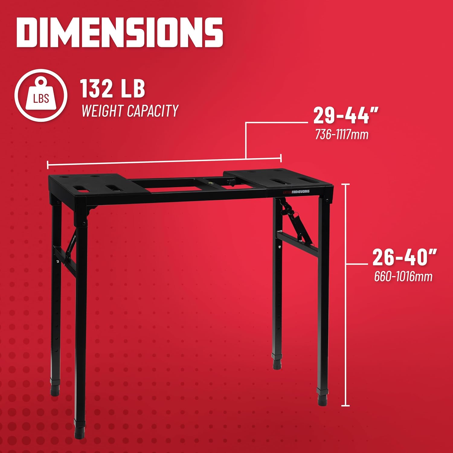 Gator Frameworks Keyboard and Audio Utility Table with Multi Point Adjustability and Built in Leveling Bubble, Min/Max Height - 26