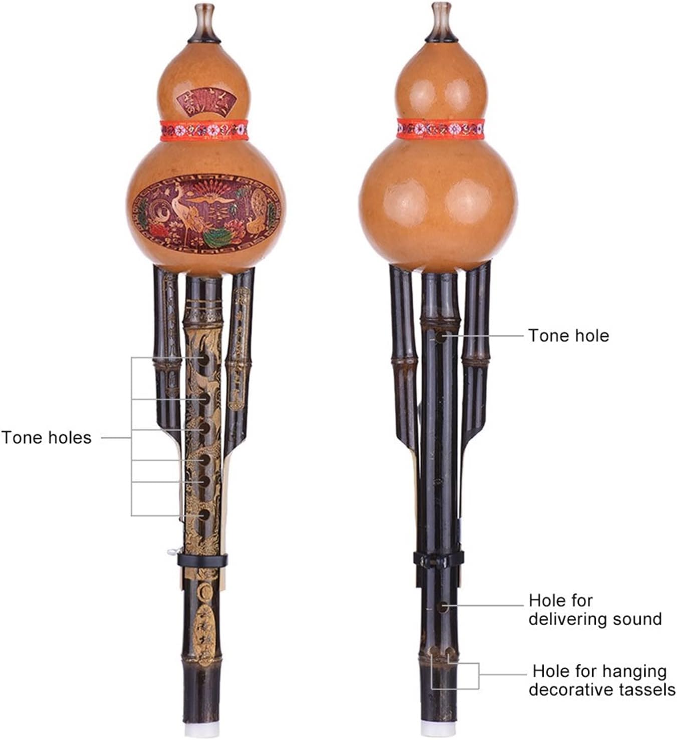 FLFL Hulusi Hulusi 3 Tone C-Key Cucurbit Flute Aluminum with Copper Plated Pipes Instrument with Case (Color : 02)