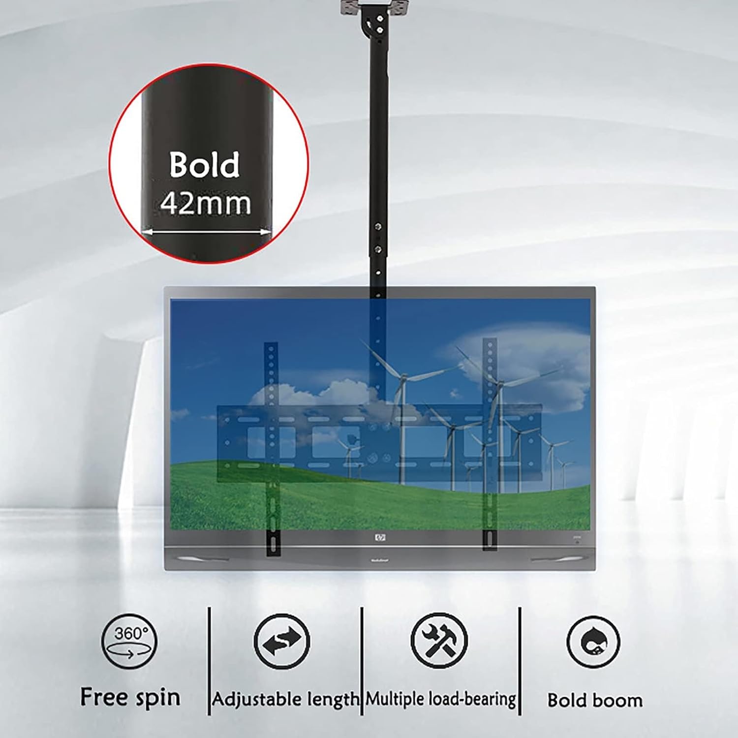 Ceiling TV Mount Stand - Tv Wall Mount Ceiling TV Mount Bracket, Full Motion 360 Deg Rotation Tilt Swivel TV Mount, Fits 40-80inch LED Screen Display, Can 90° Flip Down TV Stand,0.651.05m