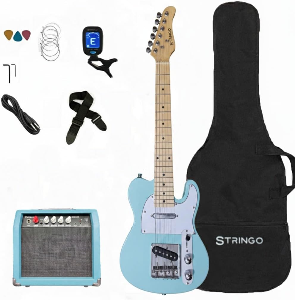 Blue 30 Inch Kids Electric Guitar Beginner Kit,Tele Style,Set Includes, 20W Amplifier 3 Picks, Shoulder Strap, Tuner, Bag Case