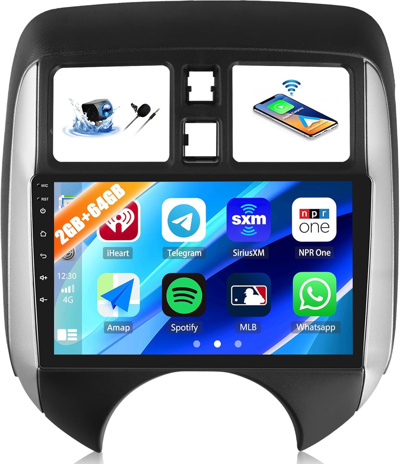 2GB+64GB Android Car Stereo for Nissan Versa Note 2014-2018 with Wireless Carplay Android Auto, 9 Inch 2.5D Touch Screen Car Radio with Bluetooth GPS WiFi FM RDS Radio SWC EQ Backup Camera