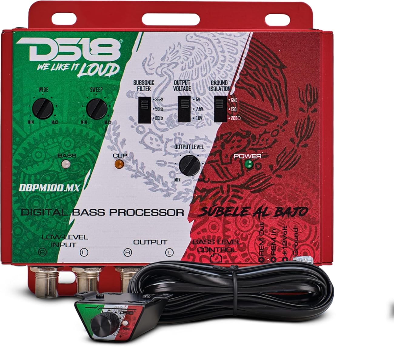 DS18 DBPM100.MX Digital Bass Processor, 2 Channel Preamp Input/Output, Subsonic Filter, Digital Bass Restoration, Bass Booster, Remote Level Control w/Clip LED, Fully Adjustable Bass Processor