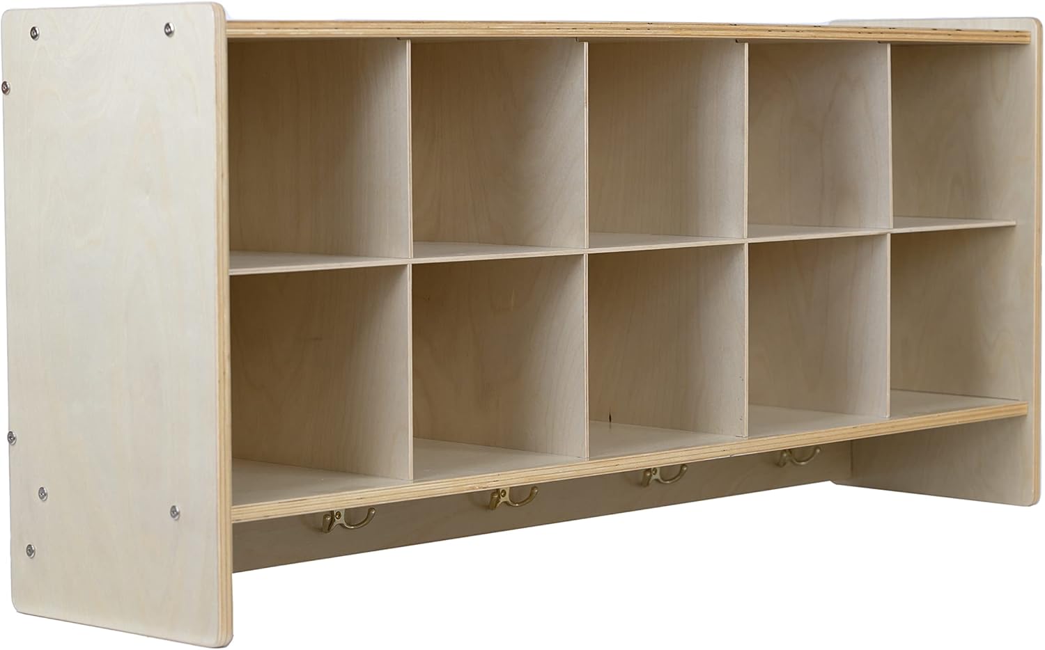 Cubby Storage Organizer Cubes, 10 Cubbies with Coat Hooks, Hanging Wall Cubby Shelf for Kids Toys, Daycare, Classroom, 47-inch Width