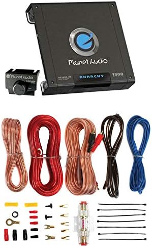 Planet Audio AC15001M 1500 Watt Monoblock Car Audio Amplifier Kit and 8 Gauge Amplifier Installation Kit with Bass Remote Control Included