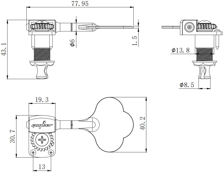 Guyker Bass Tuners (3R + 2L) - 1:22 Ratio Gear Open Frame Bass Drop Locking Machine Head Tuning Key Pegs Replacement for Electric Jazz Guitar Bass or Precision Instruments, BB100 Chrome
