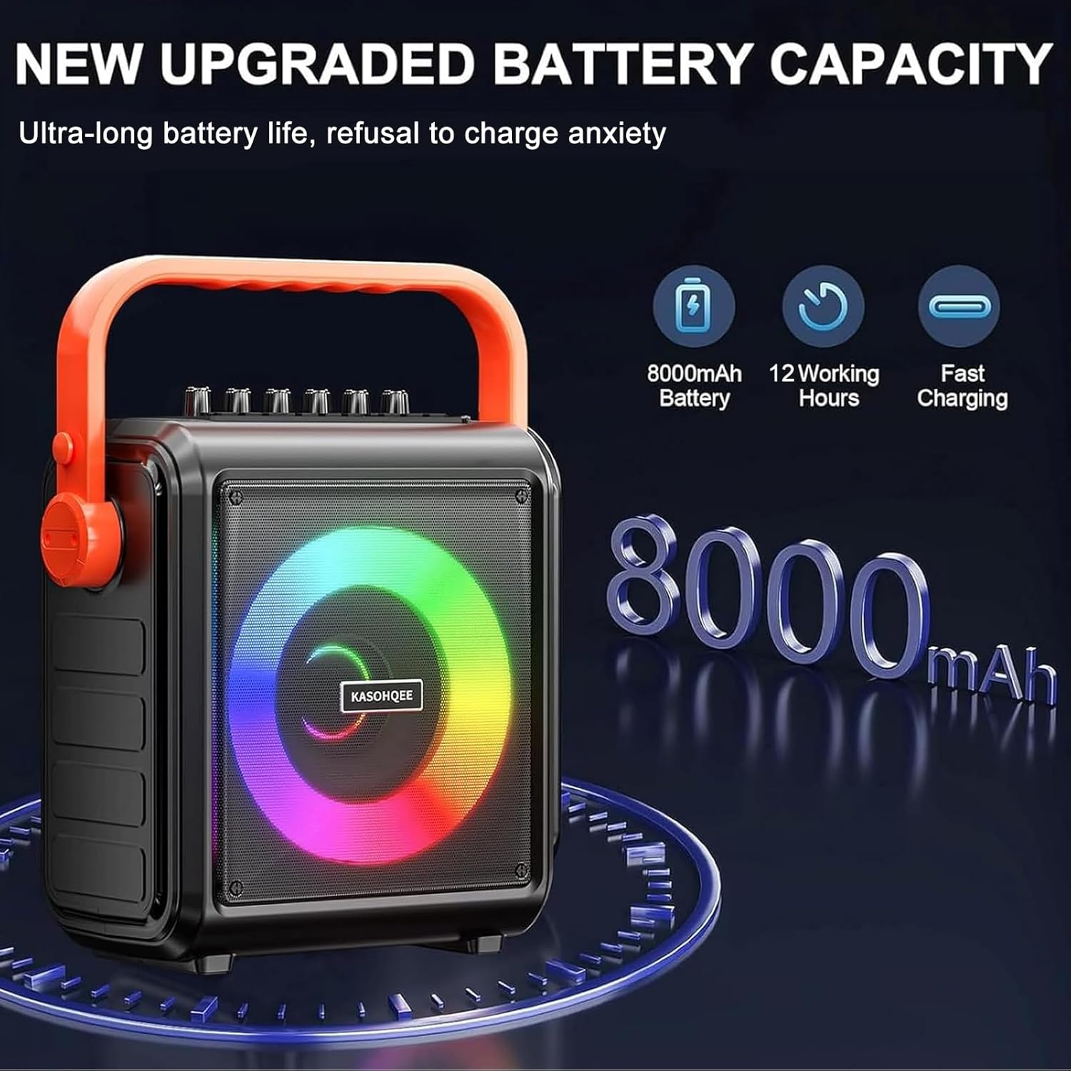 Karaoke Machine,8000mAh Portable Bluetooth Speaker with 2 Wireless Microphones for Adults & Kids,Microphone Speaker Set with Lights,Supports for TF Card,AUX in,FM,REC,for Parties,Outdoor,Home (HBL100)