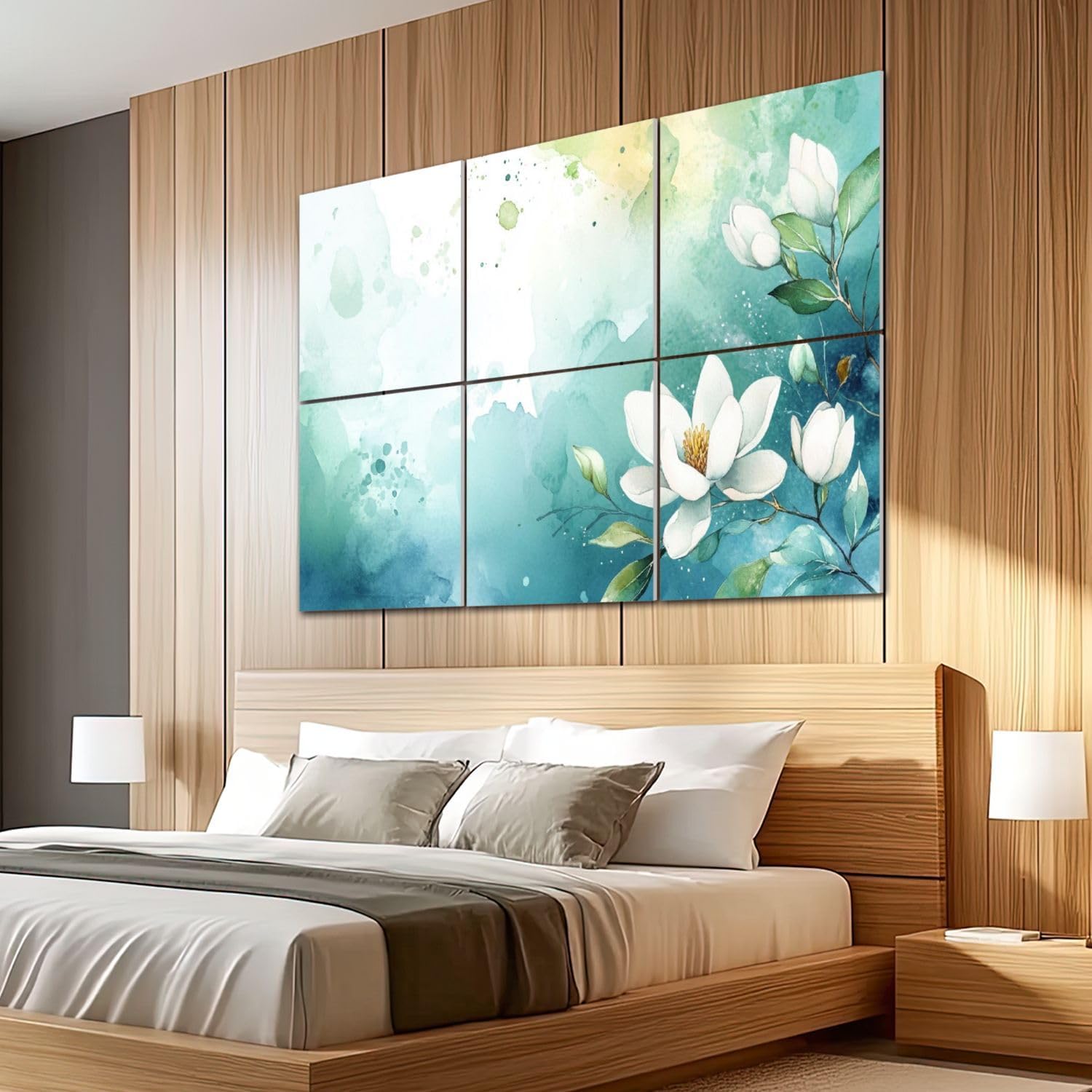 6 Pack Art Acoustic Panels Sound Absorbing Vintage Green Floral Forest Flowers Leaves Watercolor Wash Abstract Decorative Soundproof Wall Panels Self Adhesive for Recording Studios Office 72