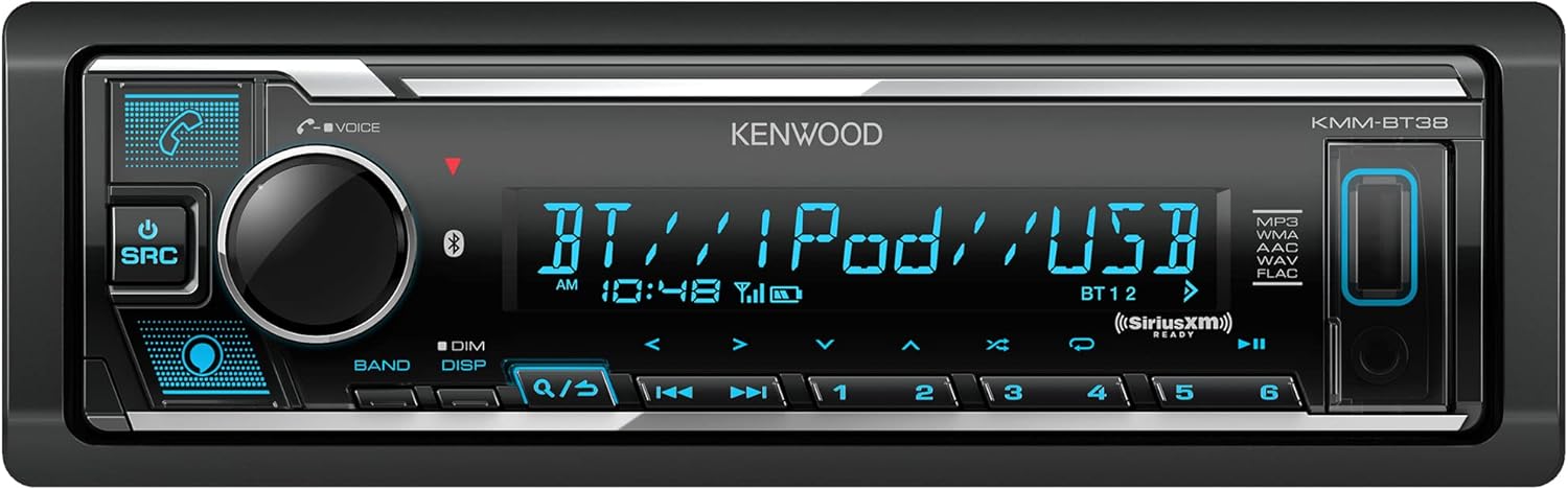 KENWOOD KMM-BT38 Bluetooth Car Stereo with USB Port, AM/FM Radio, MP3 Player, Multi Color LCD, Detachable Face, Built in Amazon Alexa, Compatible with SiriusXM Tuner