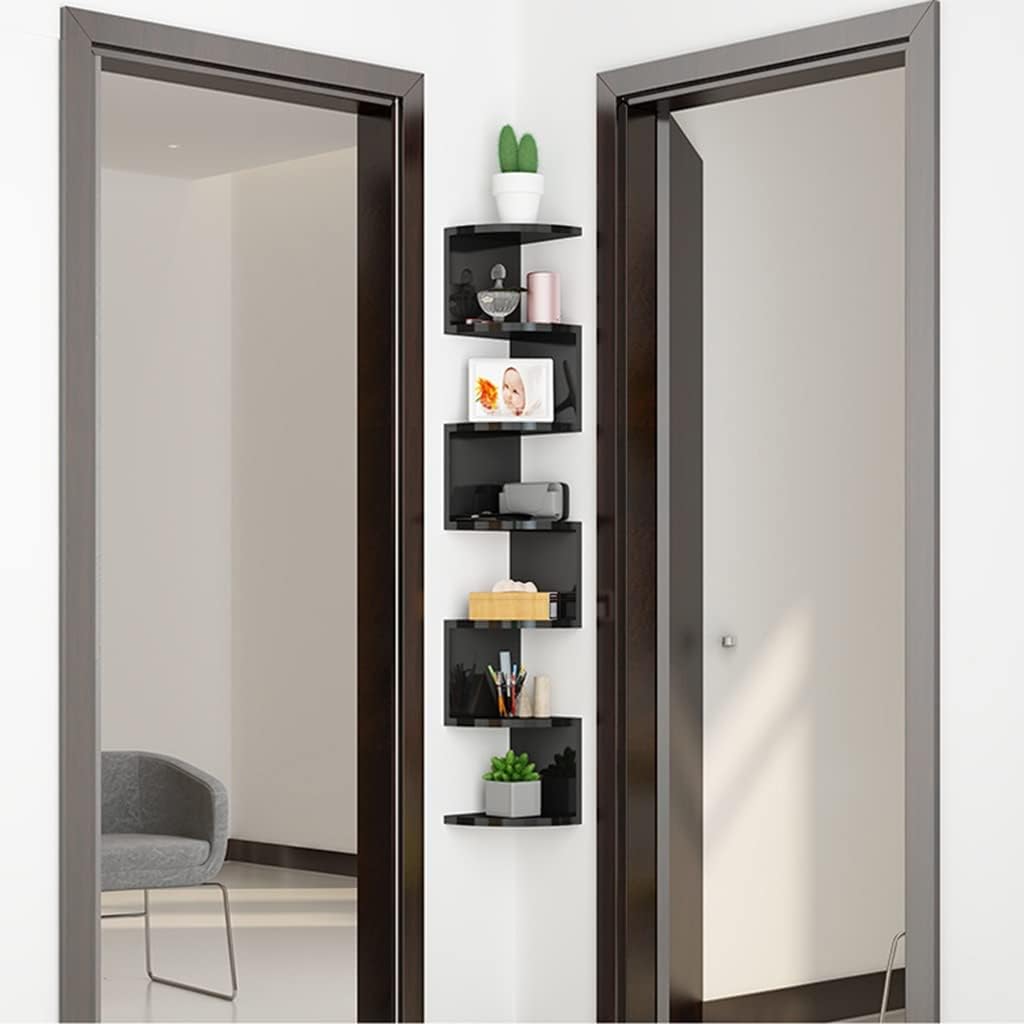 Corner Shelf, 3-7 Tier Floating for Wall, Easy-to-Assemble Wall Mount Corner for Bedrooms and Living Rooms, Blcak Finish,Black-20 * 130.5cm