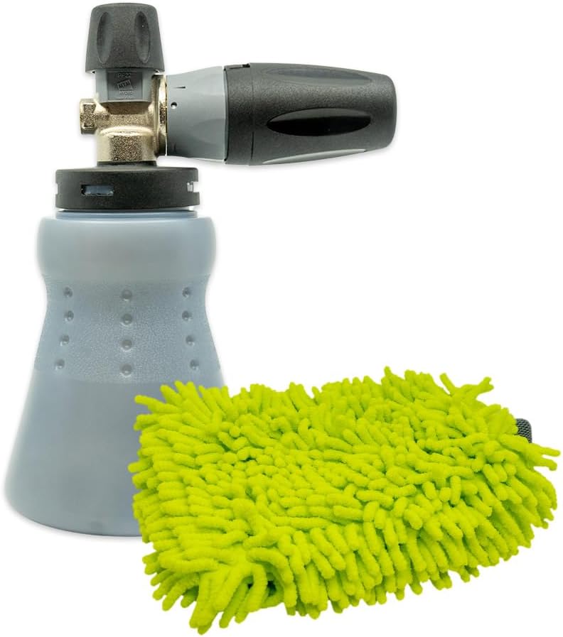 Detail King MTM Hydro PF22.2 Professional Foam Cannon - 1.1MM Orifice - Green Chenille Wash Mitt