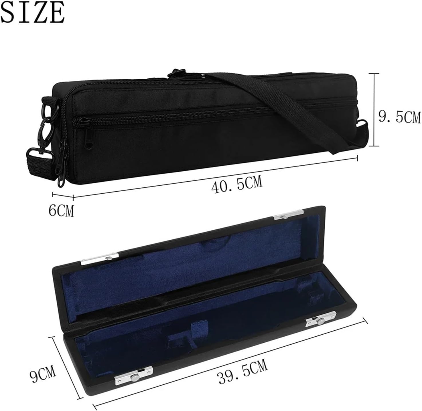 Flute Case 16 Hole Flute Storage Box Case Set Portable Black Leather Box with Blue Lining Handbag Woodwind Instrument Parts Accessories for Flute