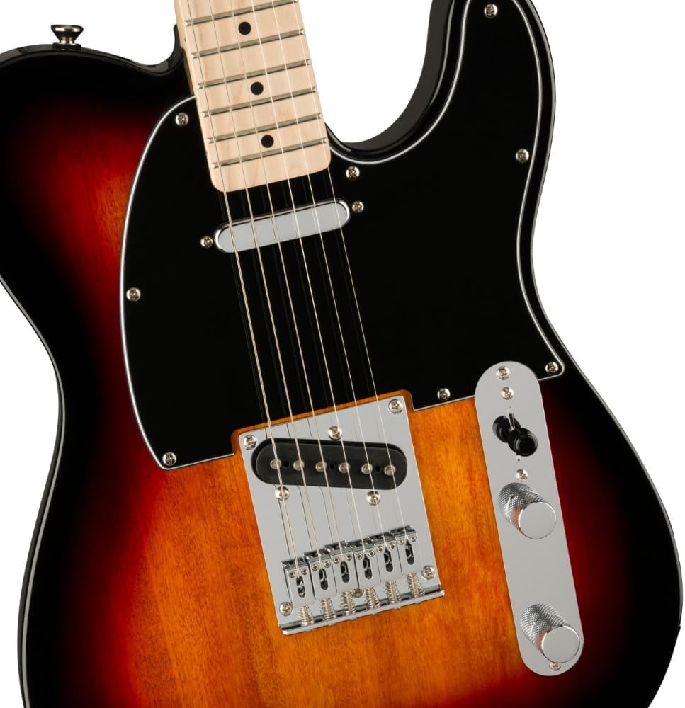 Fender Telecaster Guitar Squier Affinity Series Maple Fingerboard, 3-Color Sunburst Bundle with 12x Fender Guitar Picks & Liquid Audio Instrument Polishing Cloth