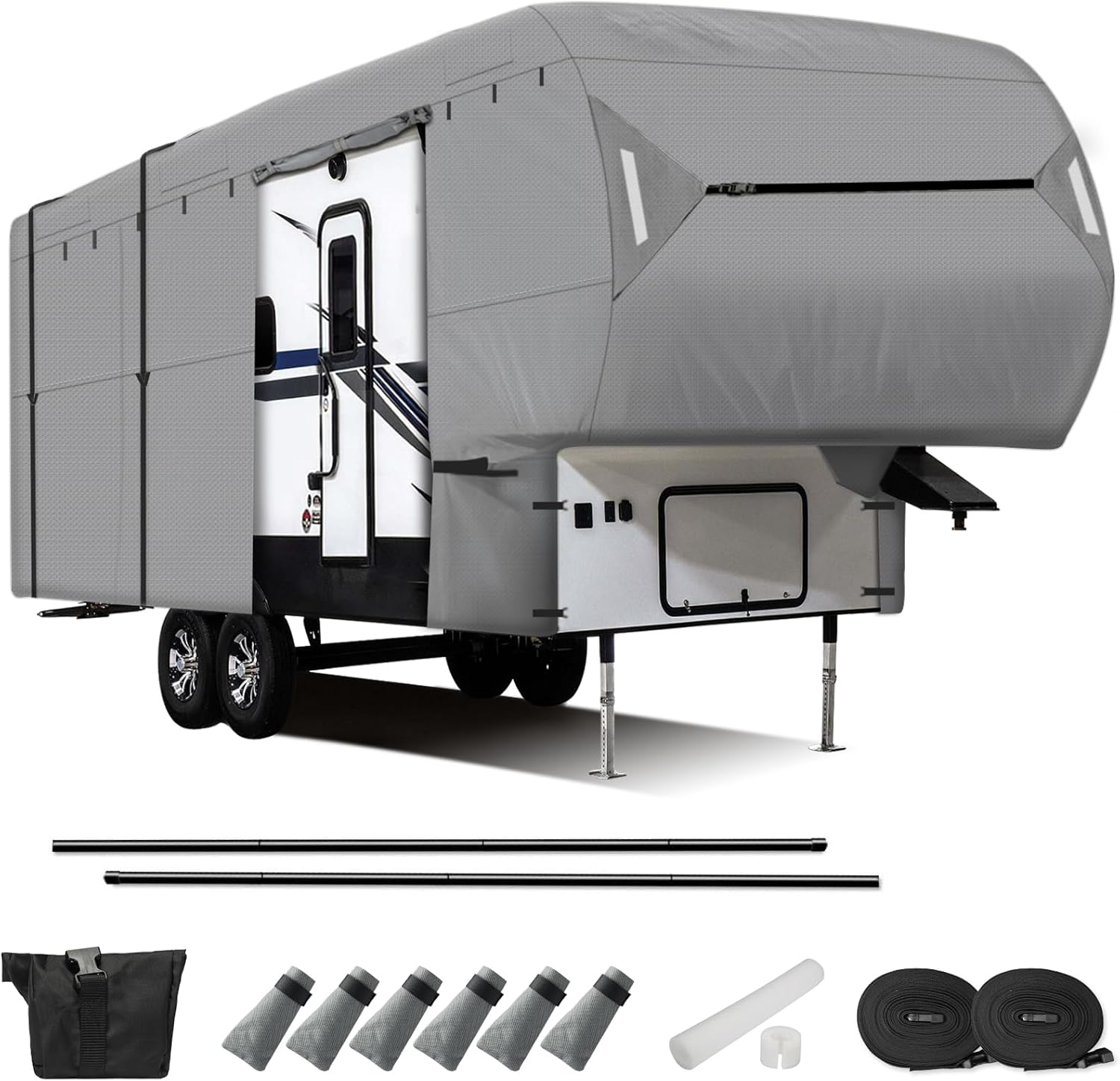 Leader Accessories Easy Setup 5th Wheel rv Covers Fits 29'-33' Motorhome Thick 5 Layers Anti-UV Top, Windproof Camper Cover with 2 Assist Poles