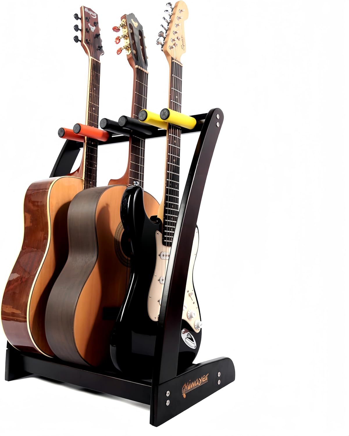 Miwayer Guitar Stand for Multiple Guitars(3 Guitar, 5 Electric or Bass), Guitar Stands Wooden for Acoustic, Electric, Bass Guitars and Cases, Floor Bamboo Guitar Rack Display (Ebony Color(5 holder))