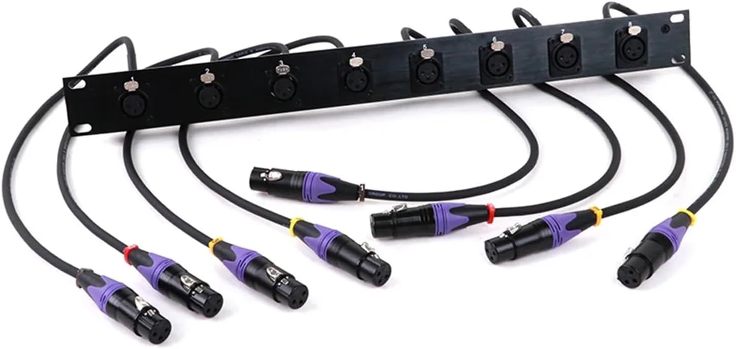 Customized 8-Way 1U Cabinet XLR Audio Jumper Rack,3Pin XLR Female Panel Socket to Female XLR Pass Thru Converter Cable Adaptor(F to F Purple,2.9M)