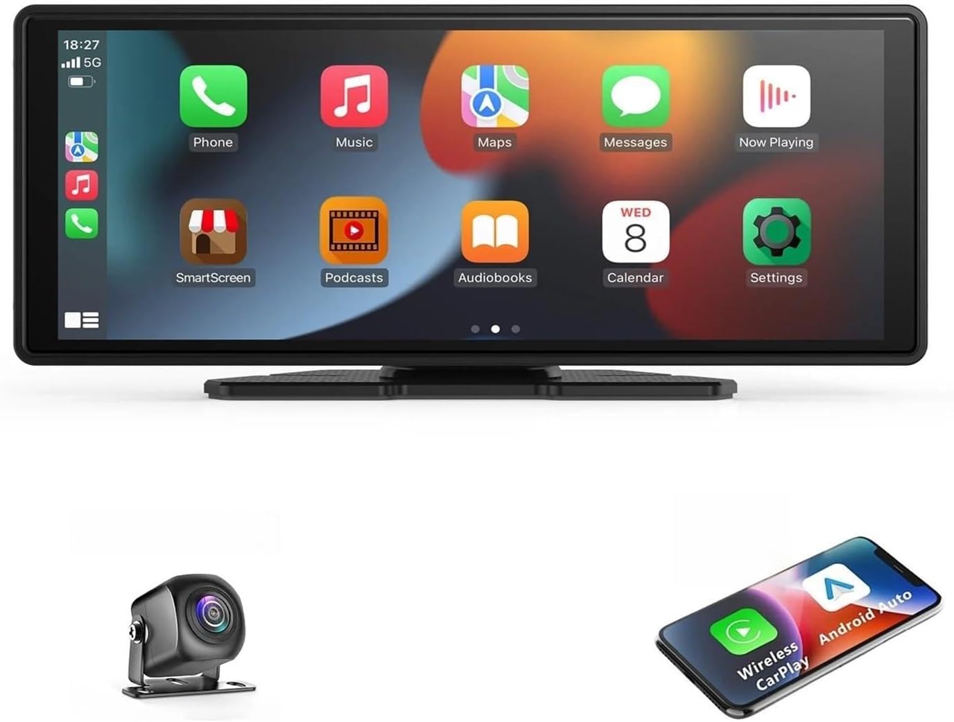 Universal Portable Carplay for Car Screen, Wireless Carplay Screen Wireless Car Stereo with Carplay Android, Car Touchscree(with Rear Camera)