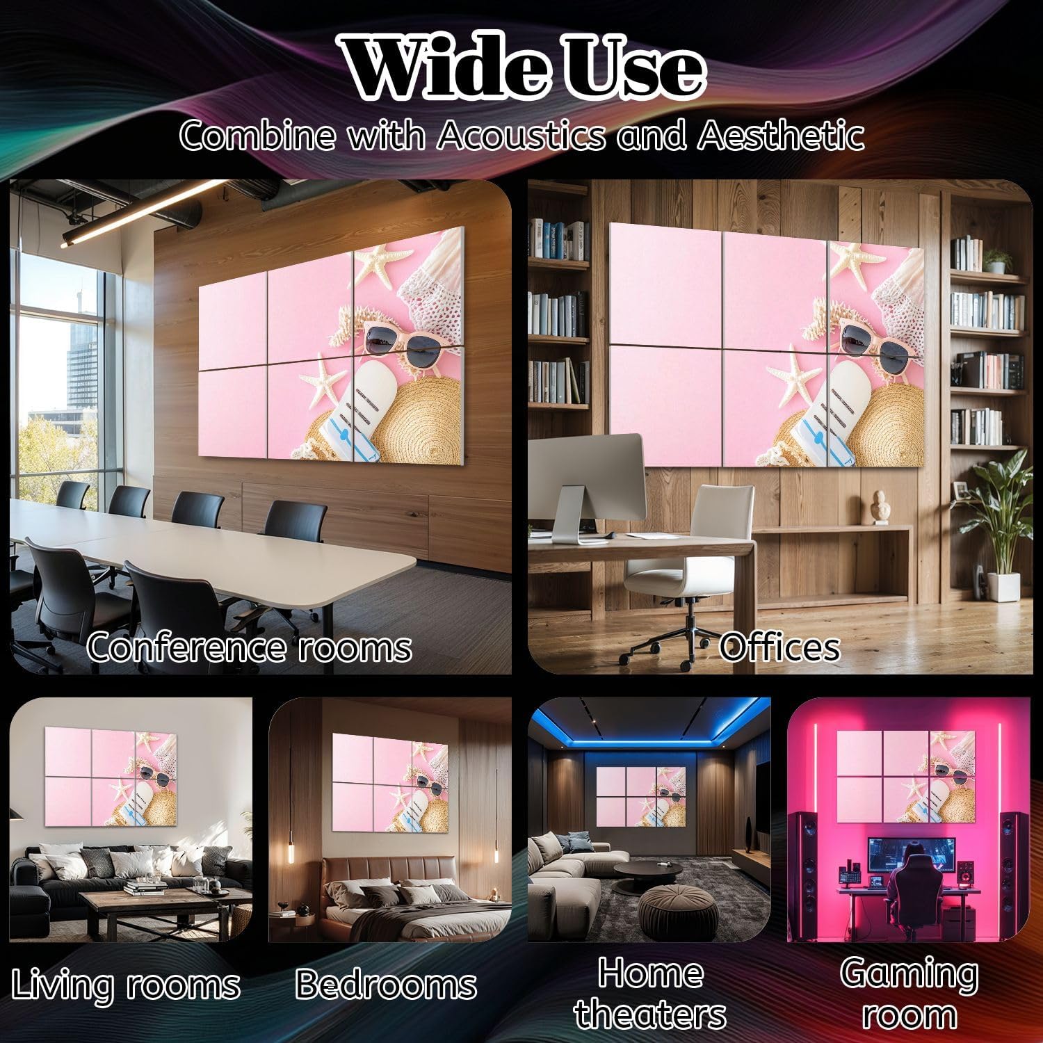 6 Pack Art Acoustic Panels Summer vacation travel essentials including passport sunglasses flip Sound Absorbing Panel 48