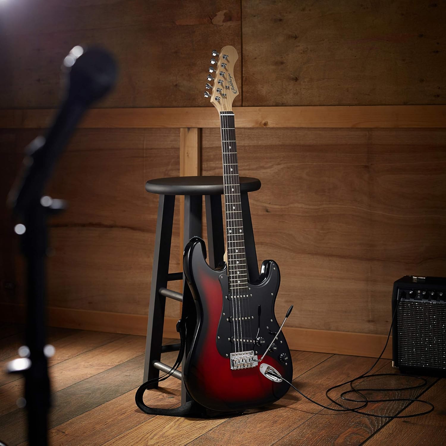 Ashthorpe 39-Inch Electric Guitar (Red-Black), Full-Size Guitar Kit with Padded Gig Bag, Tremolo Bar, Strap, Strings, Cable, Cloth, Picks