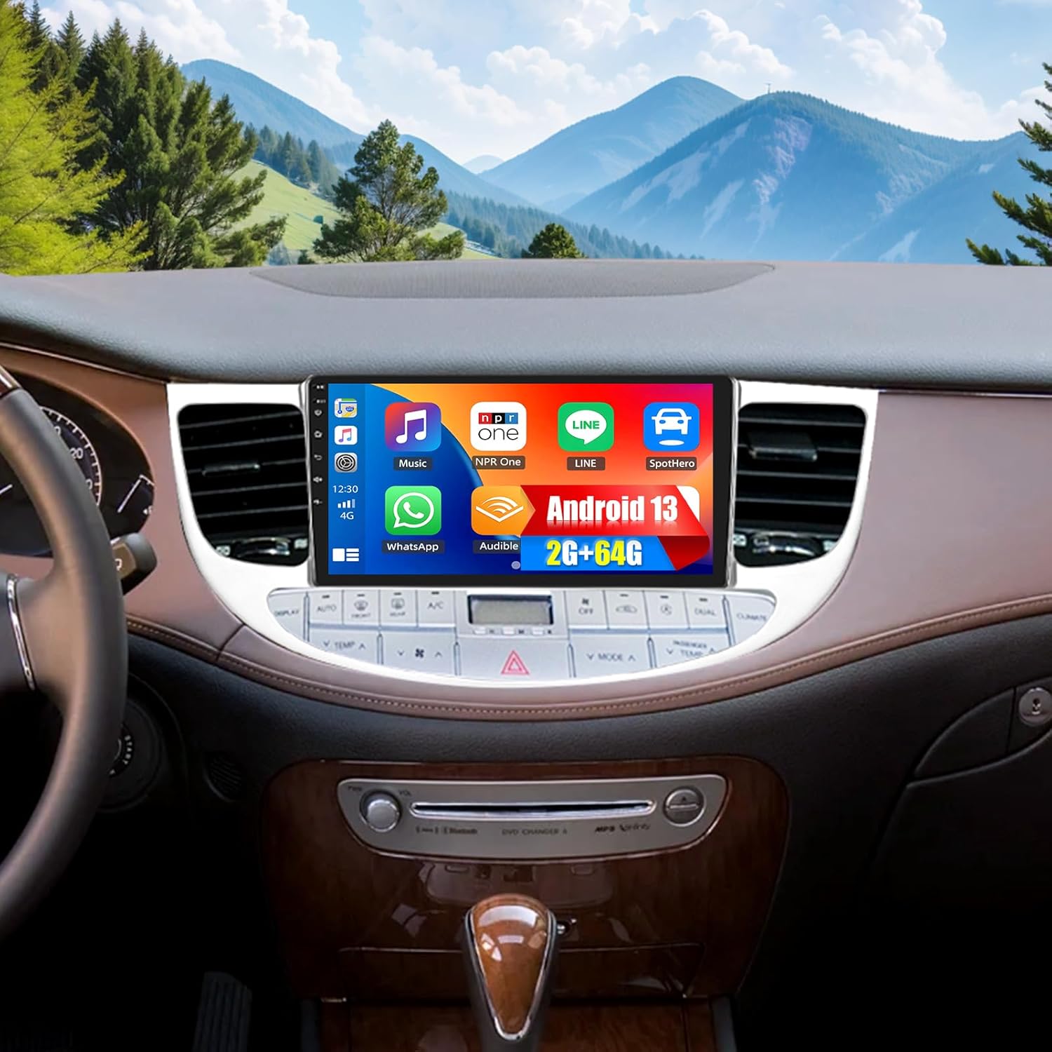 CAMECHO 2G+64G Android 13 Car Stereo for Hyundai Rohens Genesis 2008-2013 9 Inch Touch Screen with Wireless CarPlay Android Auto Mirror Link 26UI Bluetooth FM GPS Navigation WiFi SWC Backup Camera