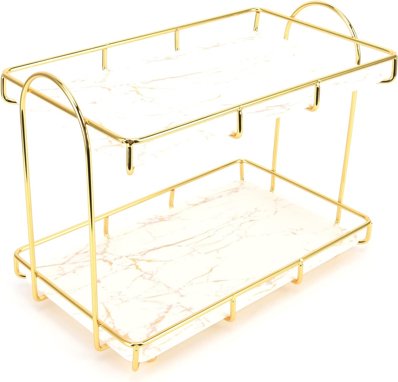 Bathroom Shelf Wall Mounted, 2 Tiers Gold Bathroom Countertop Rack Metal Storage Shelf Bathroom Corner Shelf Bathroom Countertop Rack Bathroom Container for Home Hotel Gold