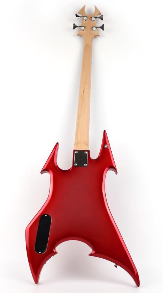 Fojill Cool Shape Full Size Standard Electric Bass Guitar Four 4 String Right Hand Handed Solid Body Canadian Maple Neck Genuine Rosewood Fretboard Fingerboard(Metallic Red)