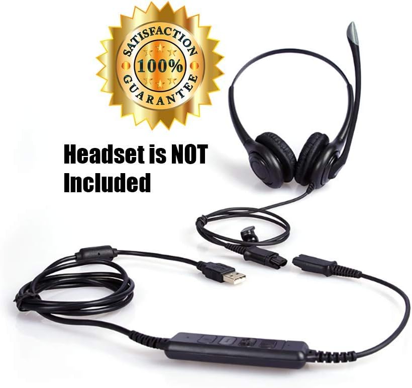 Premium Headset QD (Quick Disconnect) Connector to USB Adapter Cable w/Volume Adjuster, Mute for Speaker & Microphone Compatible with Any Plantronics QD Plug Headset (4 Cables)